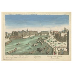 Pont Marie and Pont Rouge in Paris – Hand-Colored Optical View, ca. 1770