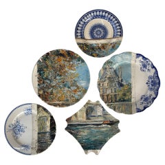 "Pont Royal & the Louvre" unique wall art composition of plates and painting