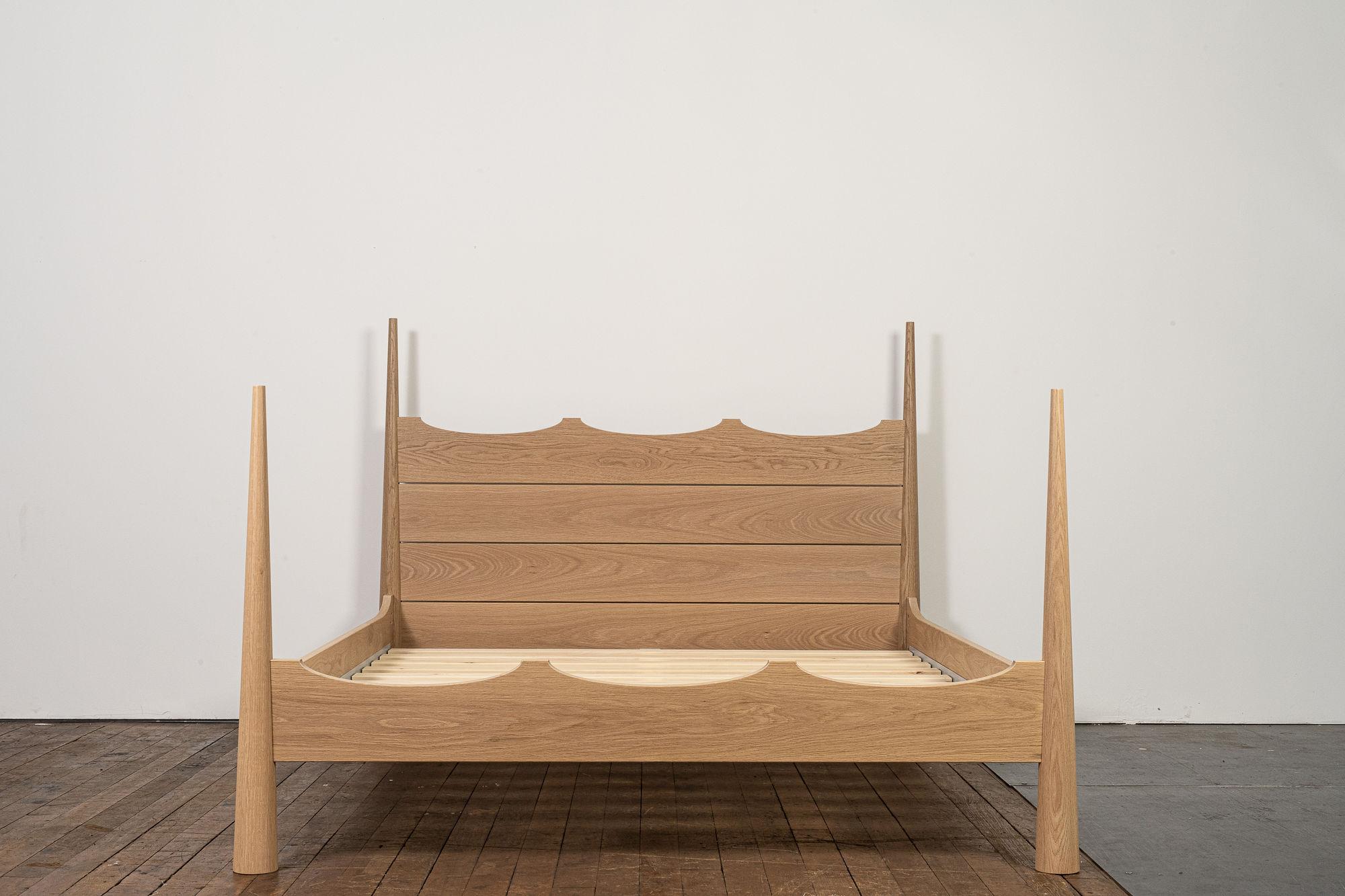 The Ponte Bed draws from a diverse language of design styles to realize Nome Manufacturing's flagship offering.  Featuring gracefully tapered corner posts and unique profiles, the Ponte bed is crafted in several American hardwood options.  Natural
