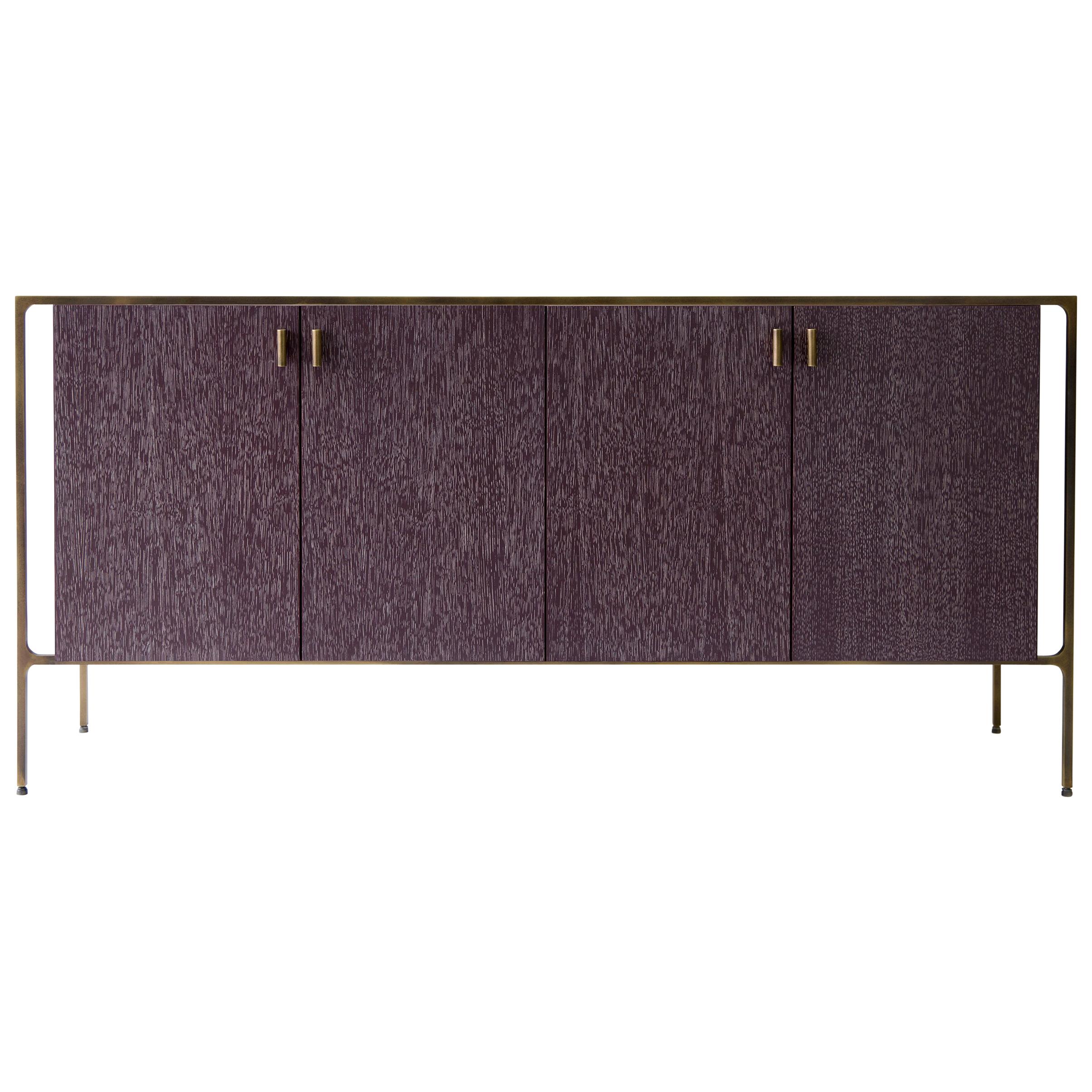 PONTE Credenza - cerused oak with patinated brass plated steel For Sale