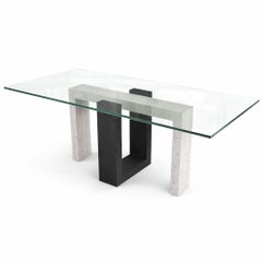 Mesa de Comedor Ponte de Mármol Travertino Italiano y Pizarra Negra Diseño Contemporáneo
