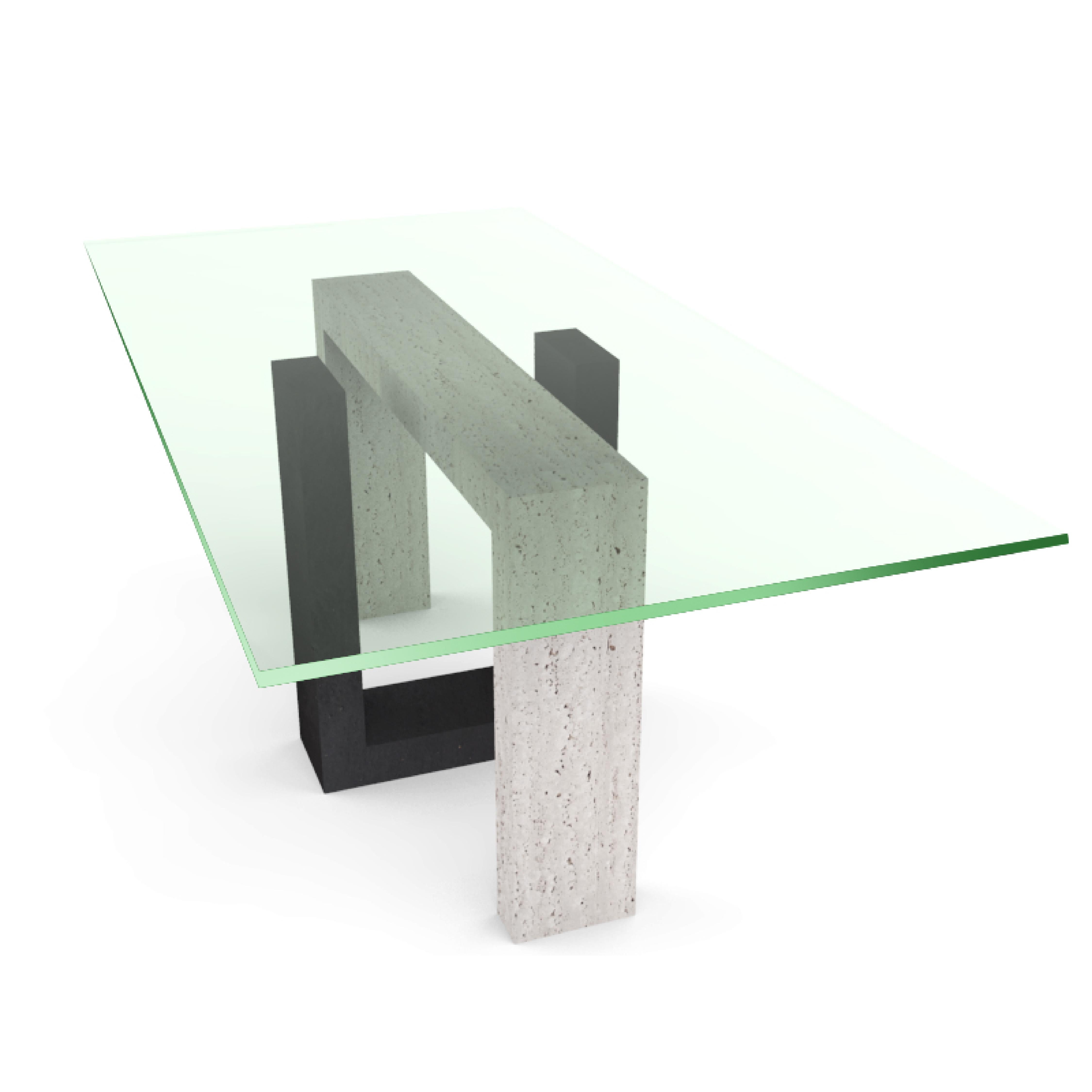 Ponte Italian Travertine Marble & Black Slate Dining Table Contemporary Design Neuf - En vente à VALVERDE DEL MAJANO, CL