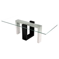 Mesa de Comedor Ponte de Mármol Travertino Italiano y Pizarra Negra Diseño Contemporáneo