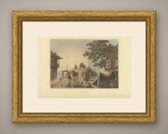 Ponte Piccolo with Camel Train, Antique Hand Colored Aquatint, 1809