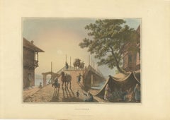 Ponte Piccolo with Camel Train, Antique Hand Colored Aquatint, 1809