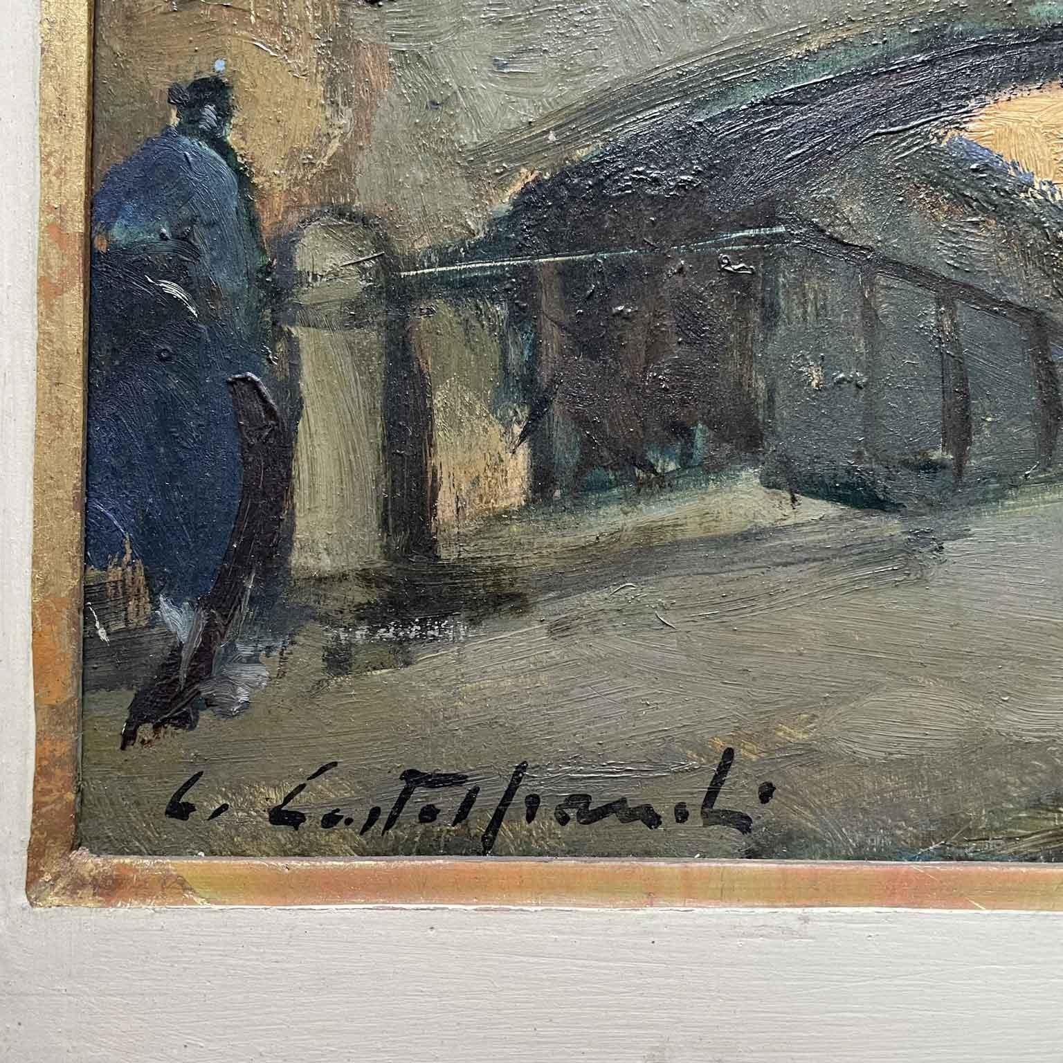 Peint à la main Ponte sul Naviglio a Milano Paesaggio Italiano Cirano Castelfranchi 1952 en vente