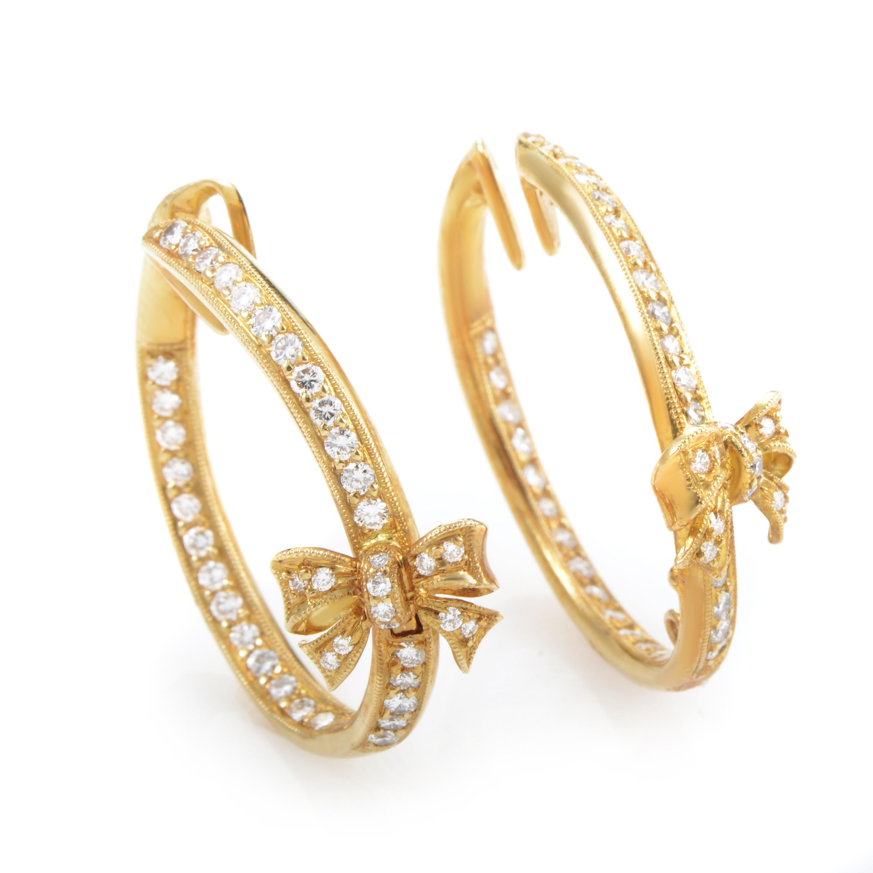 Women's Ponte Vecchio Diamond Gold Bow Hoop Clip-On Earrings