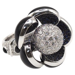Ponte Vecchio Diamond Sapphire Camellia K18 White Gold Cocktail Ring