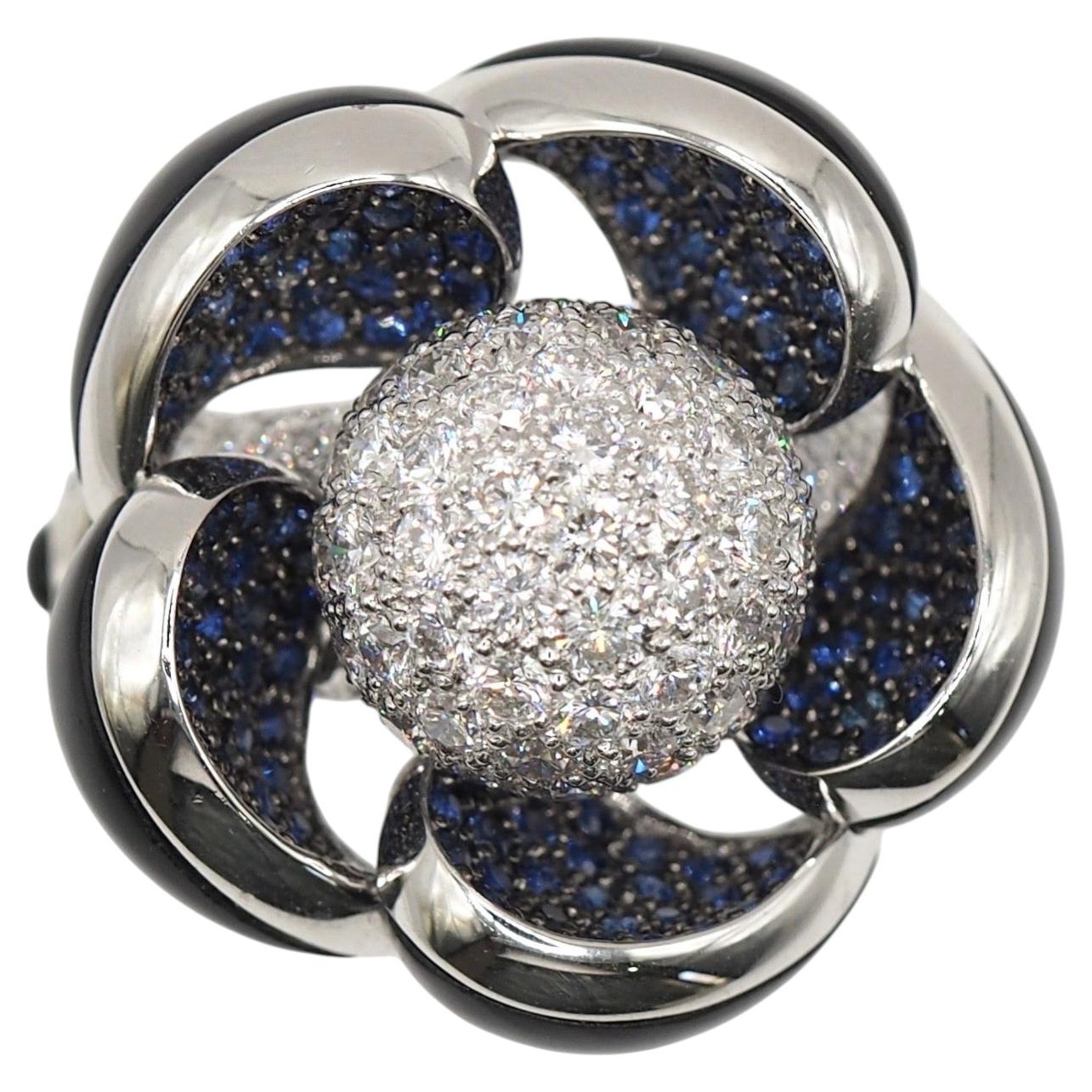 Pre-owned Ponte Vecchio Diamond Sapphire Camellia K18 White Gold Cocktail Ring