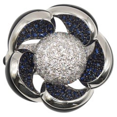Ponte Vecchio Diamond Sapphire Camellia K18 White Gold Cocktail Ring