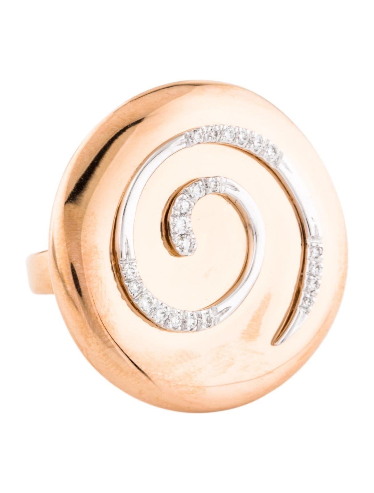 Rhodium-plated 18K rose and white gold Ponte Vecchio Gioielli Swirl cocktail ring featuring 0.21 carats of diamonds. 
Metal Finish: High Polish, Rhodium-Plated
Total Item Weight (g): 10.2
Stone Count: 22
Stone Shape: Round Brilliant
Color Grade: