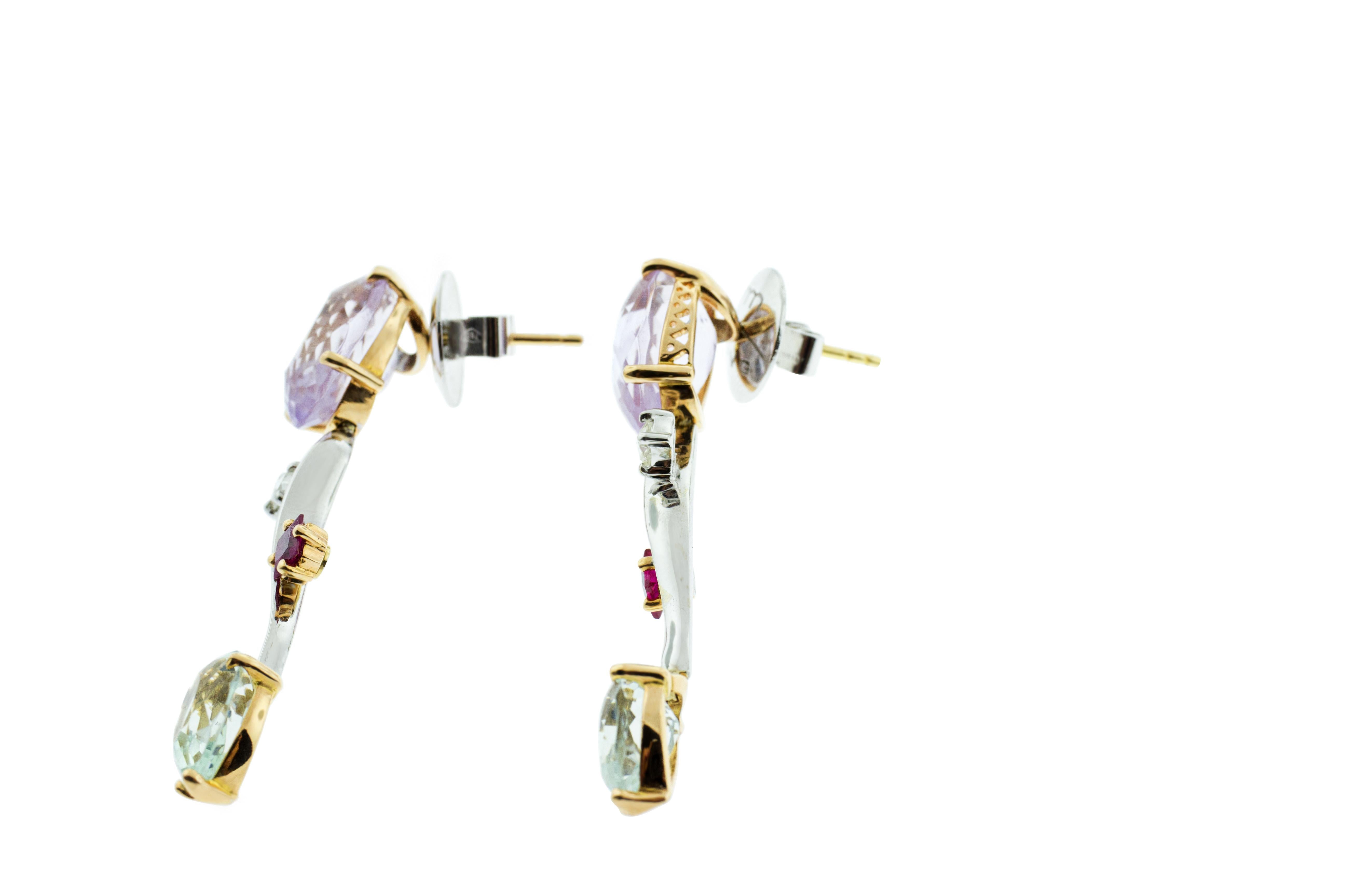 Contemporary Ponte Vecchio Gioielli 18 Karat Yellow and White Gold Multi Gemstone Earrings