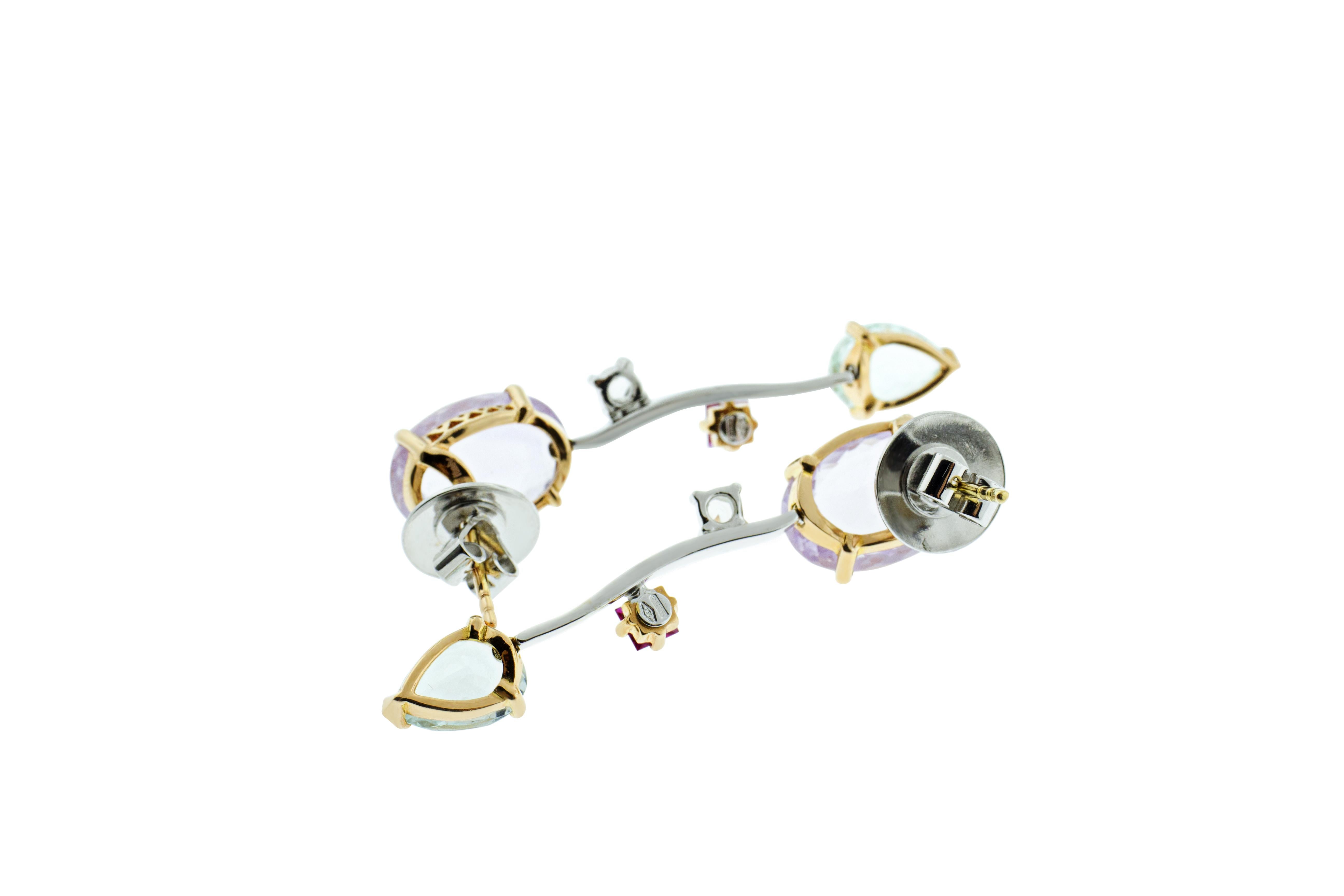Oval Cut Ponte Vecchio Gioielli 18 Karat Yellow and White Gold Multi Gemstone Earrings
