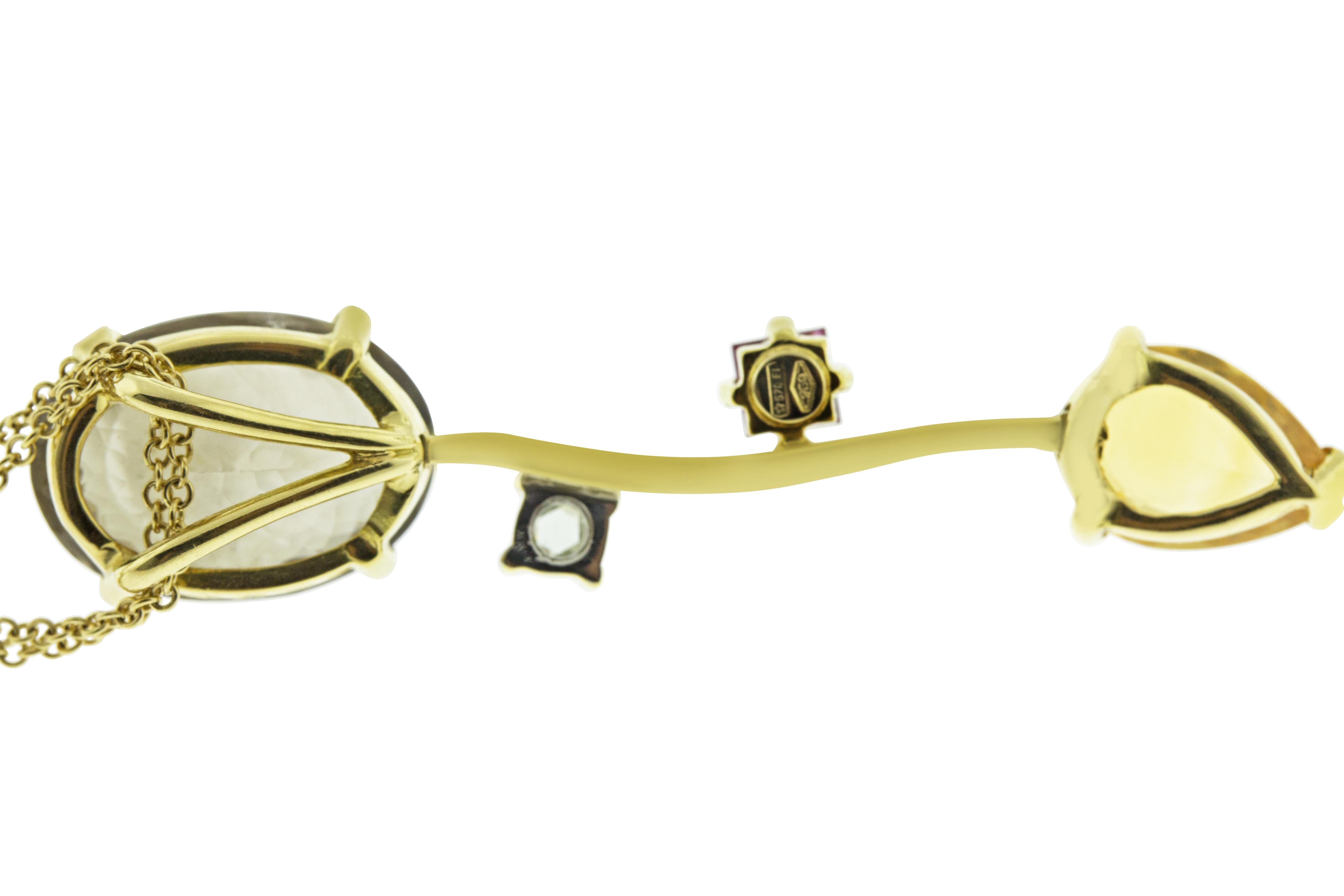 Contemporary Ponte Vecchio Gioielli 18 Karat Yellow Gold Multi Gemstone Pendant Necklace