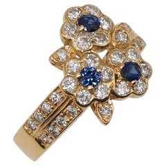 Ponte Vecchio K18 Gold Sapphire Diamond Double Floral Cluster Ring