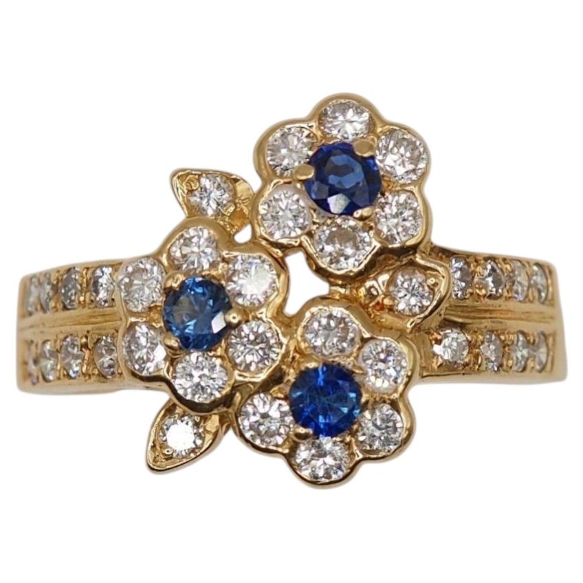Ponte Vecchio K18 Gold Sapphire Diamond Double Floral Cluster Ring