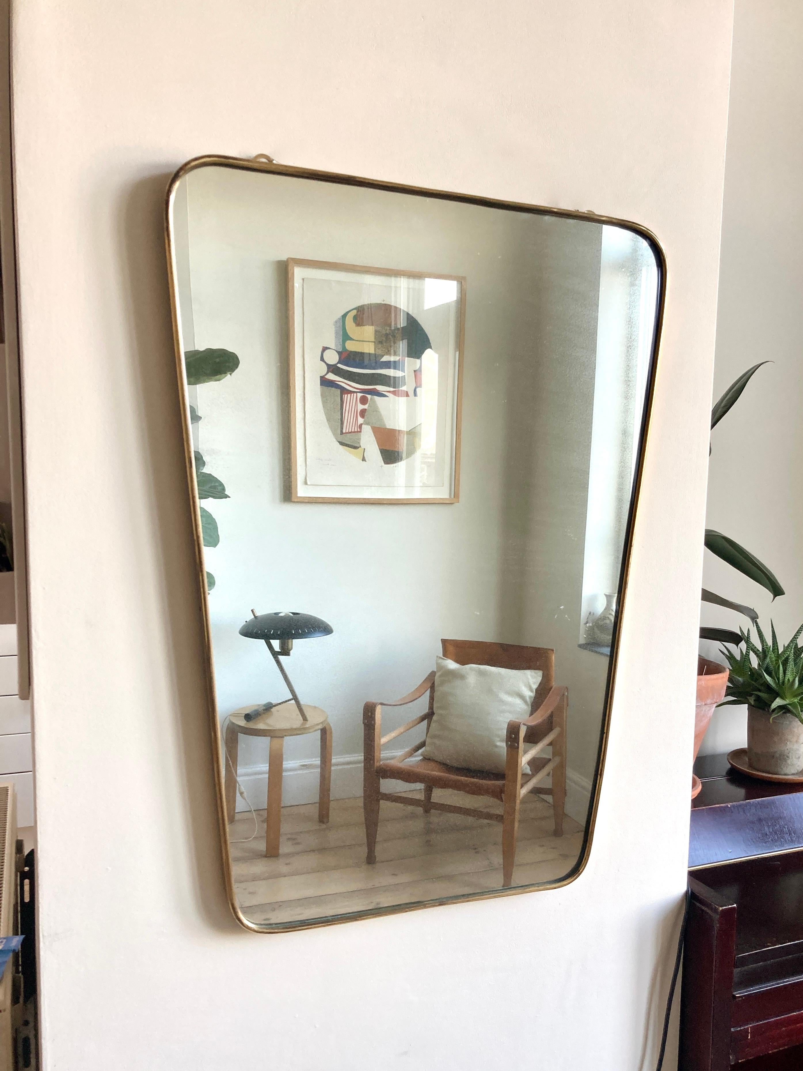 Ponti Style Brass Frame Wall Mirror, Italy 1950-60 In Good Condition In Bristol, GB
