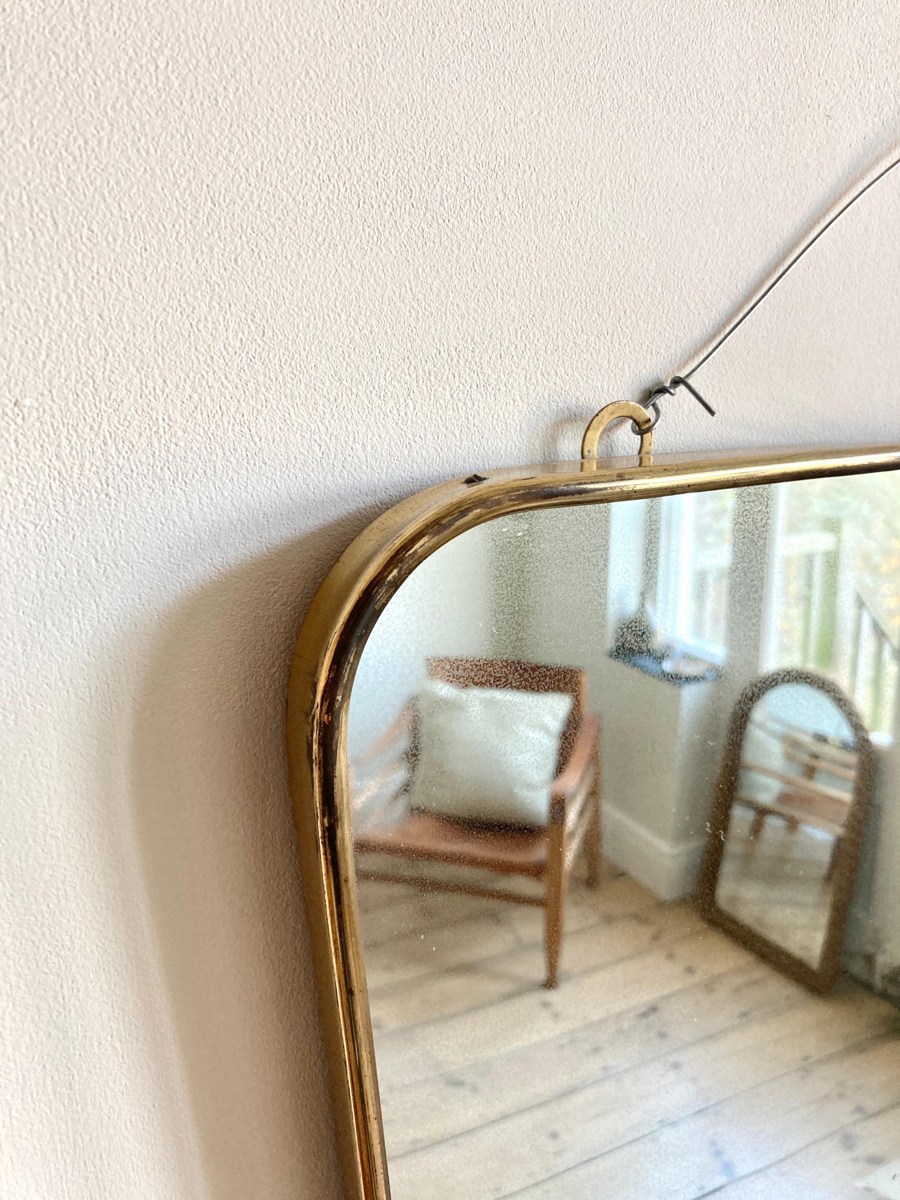 Ponti Style Brass Frame Wall Mirror, Italy 1950-60 1