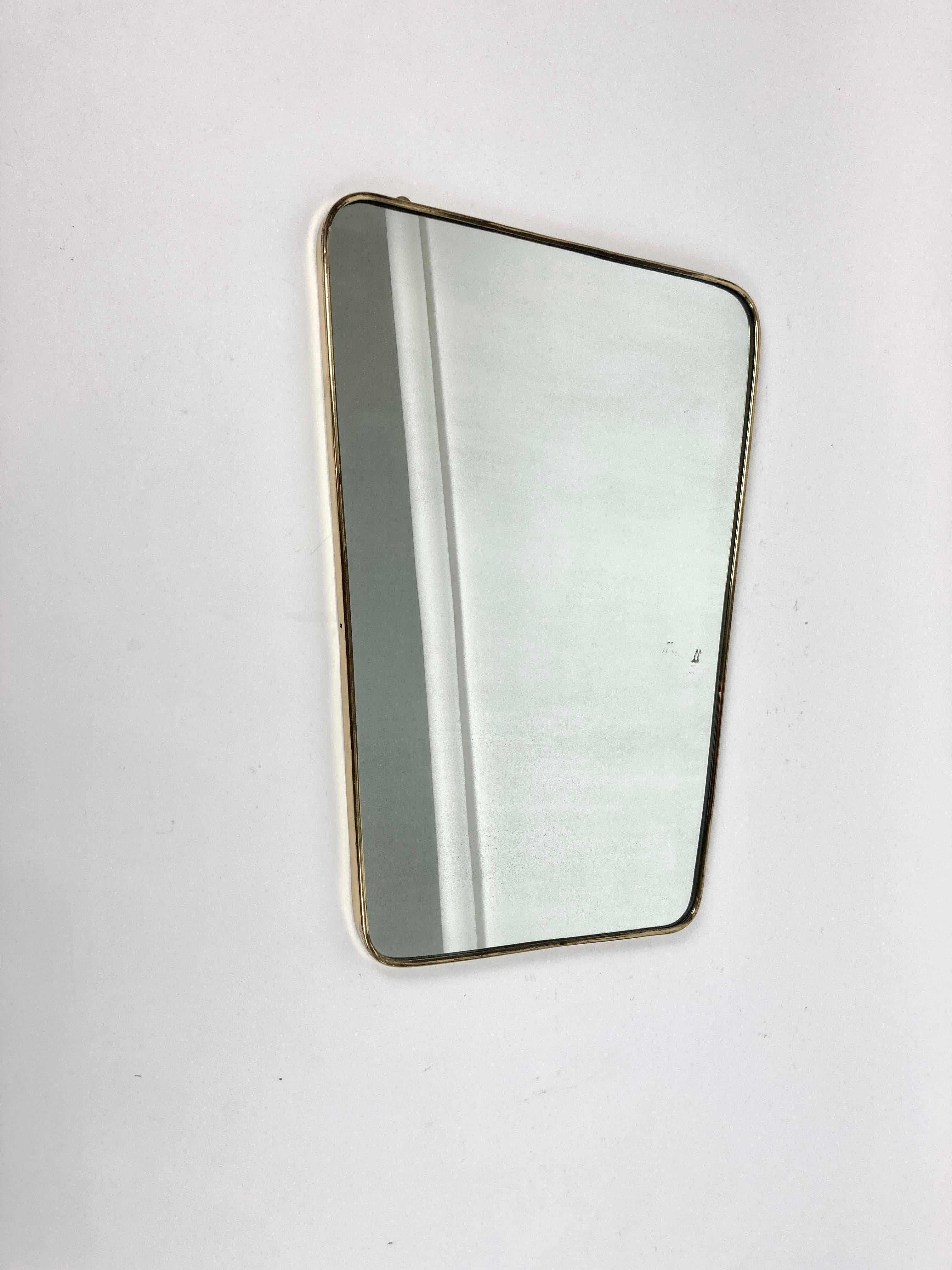 Ponti Style Brass Frame Wall Mirror, Italy 1950-60 2