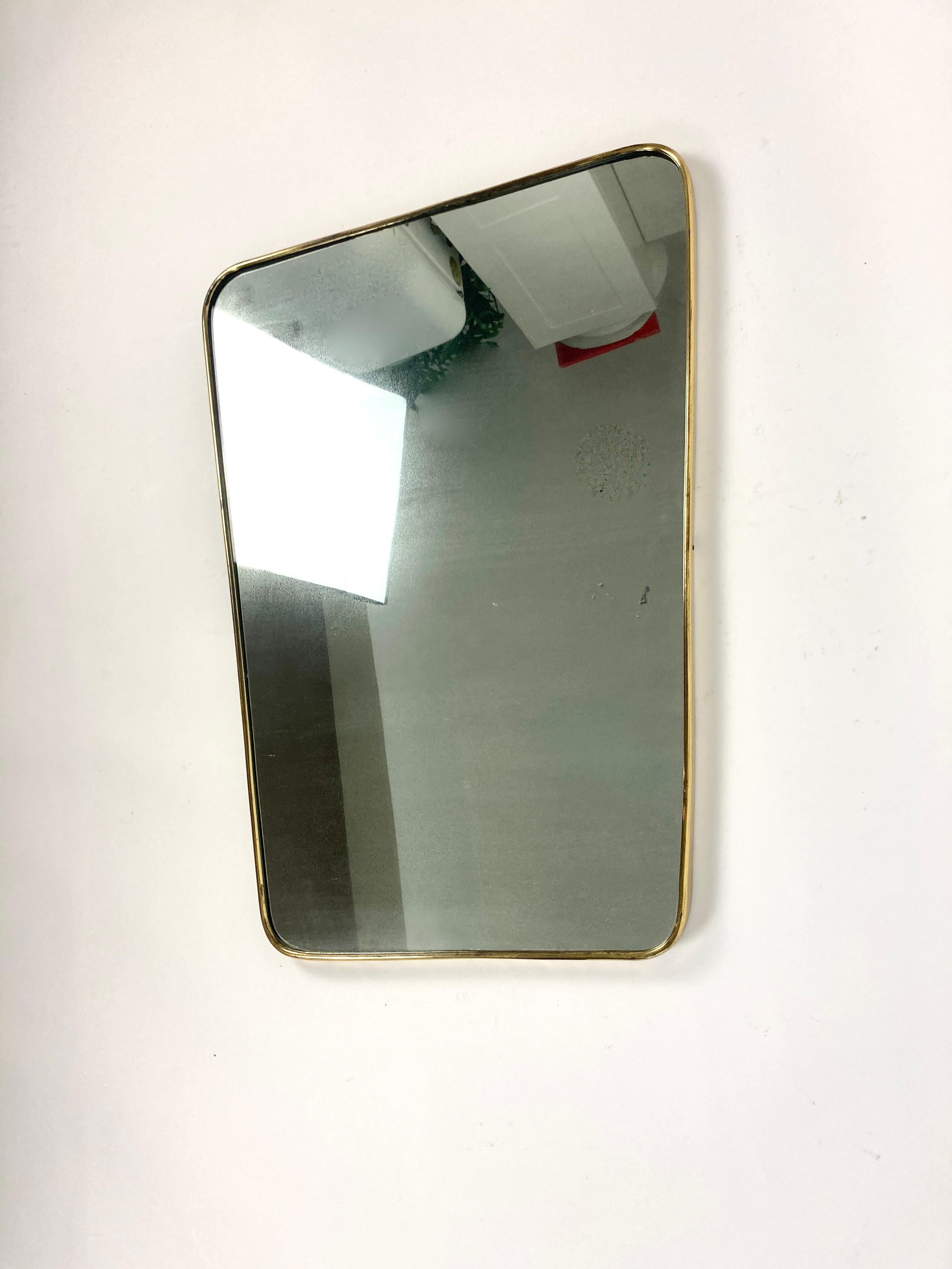Ponti Style Brass Frame Wall Mirror, Italy 1950-60 5