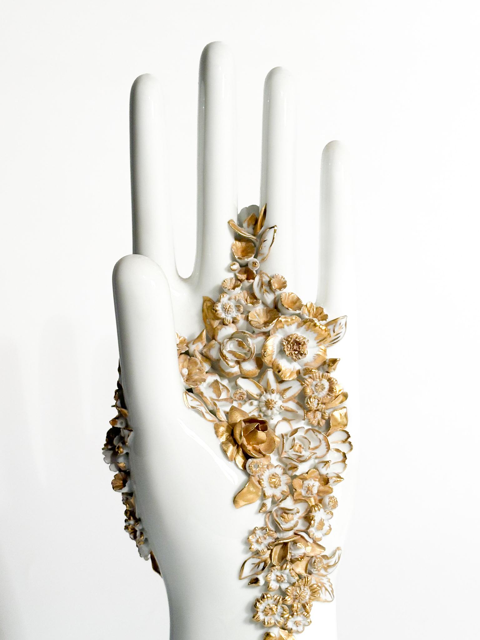 Porcelain Ponti White and Gold Flowered Hand Art by Gio Ponti for Richard Ginori 1980s For Sale