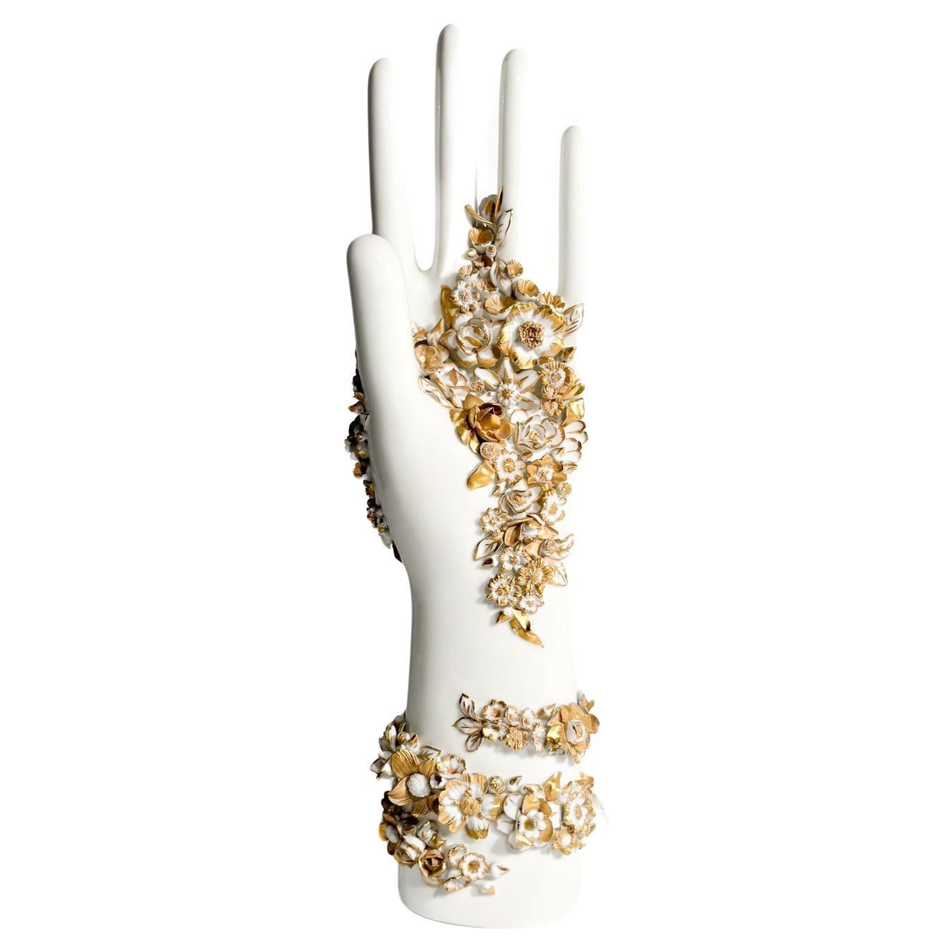 Ponti White and Gold Flowered Hand Art by Gio Ponti for Richard Ginori 1980s For Sale