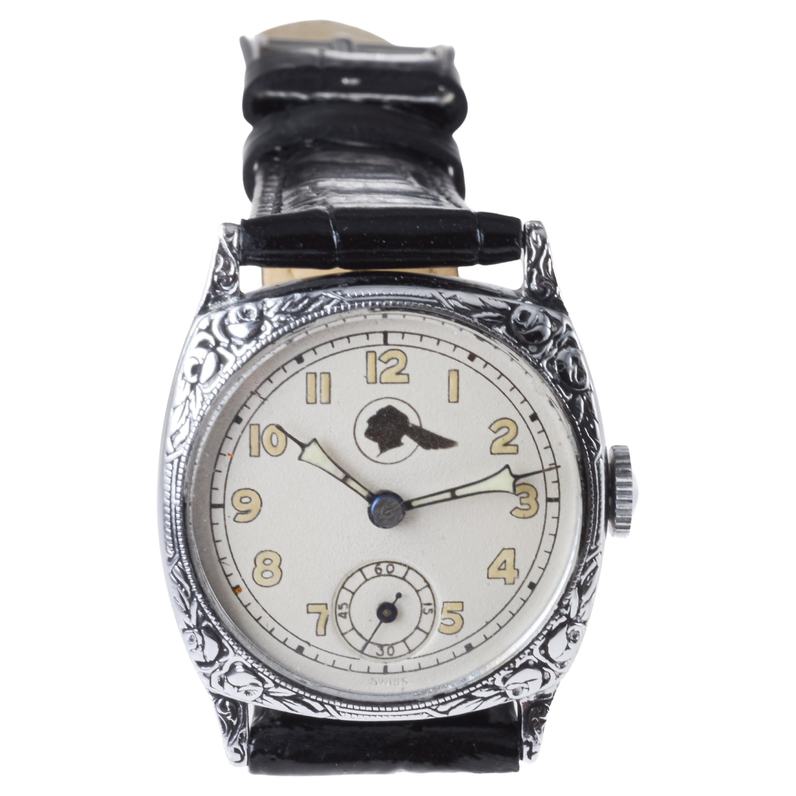 Pontiac Logo Art Deco Kissenförmige Uhr mit hellem Zifferblatt und Leuchtzifferblatt 1930er Jahre im Angebot 5