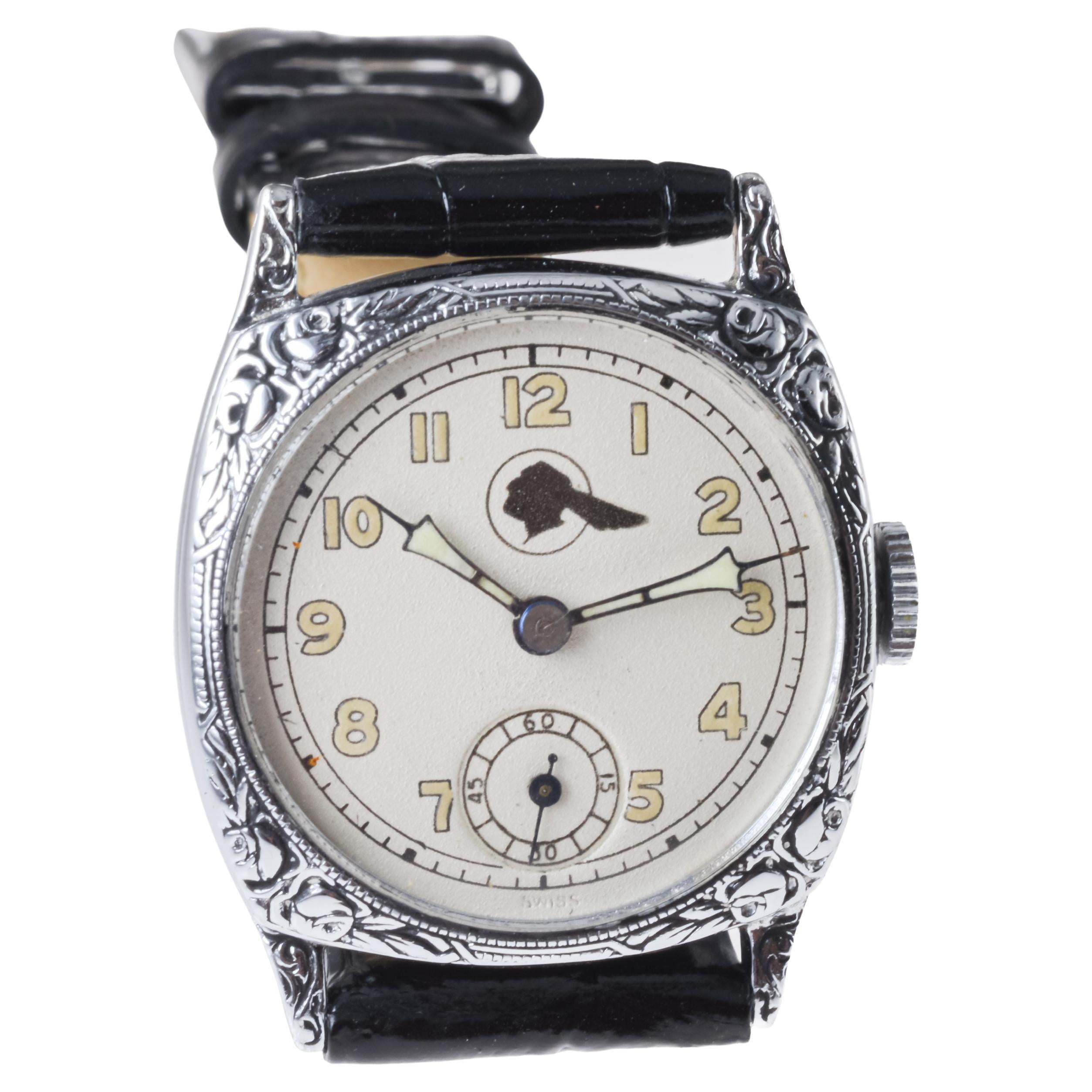 Pontiac Logo Art Deco Kissenförmige Uhr mit hellem Zifferblatt und Leuchtzifferblatt 1930er Jahre im Angebot 4