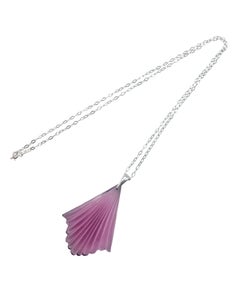PONTIEL Art Deco Amethyst Glass Fan with Sterling Silver Chain Pendant Necklace