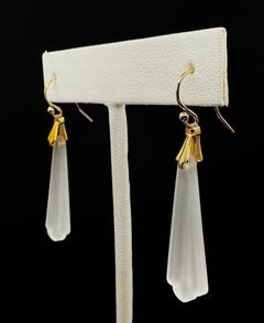 PONTIEL Art Deco French Elongated Frosted Glass Drop Earrings