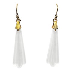 PONTIEL Art Deco French Elongated Frosted Glass Drop Earrings