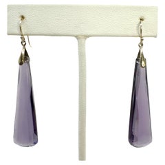 PONTIEL Art Deco French Elongated Stylized Amethyst Glass Drop Earrings