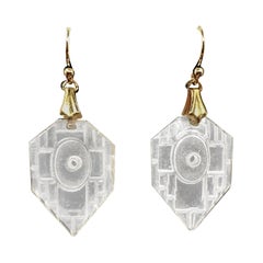 PONTIEL Art Deco Geometric Elongated Hexagon Shape Molded Glass Drop Earrings