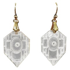 PONTIEL Art Deco Geometric Elongated Hexagon Shape Molded Glass Drop Earrings