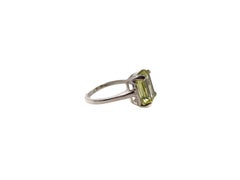 PONTIEL Art Deco Jonquil Glass Emerald Cut Stone Black Line Motif Cocktail Ring