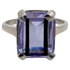 PONTIEL Art Deco Lavender Glass Emerald Cut Stone Black Line Motif Cocktail Ring