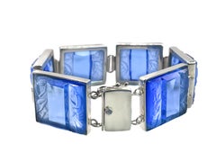 PONTIEL Art Deco Stylized Sleek Lined Women Motif on Blue Glass Tamara Bracelet