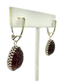 PONTIEL Egyptian Revival Amethyst Glass Scarabs Crown Bezel Lever-Back Earrings