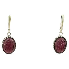 PONTIEL Egyptian Revival Amethyst Glass Scarabs Crown Bezel Lever-Back Earrings