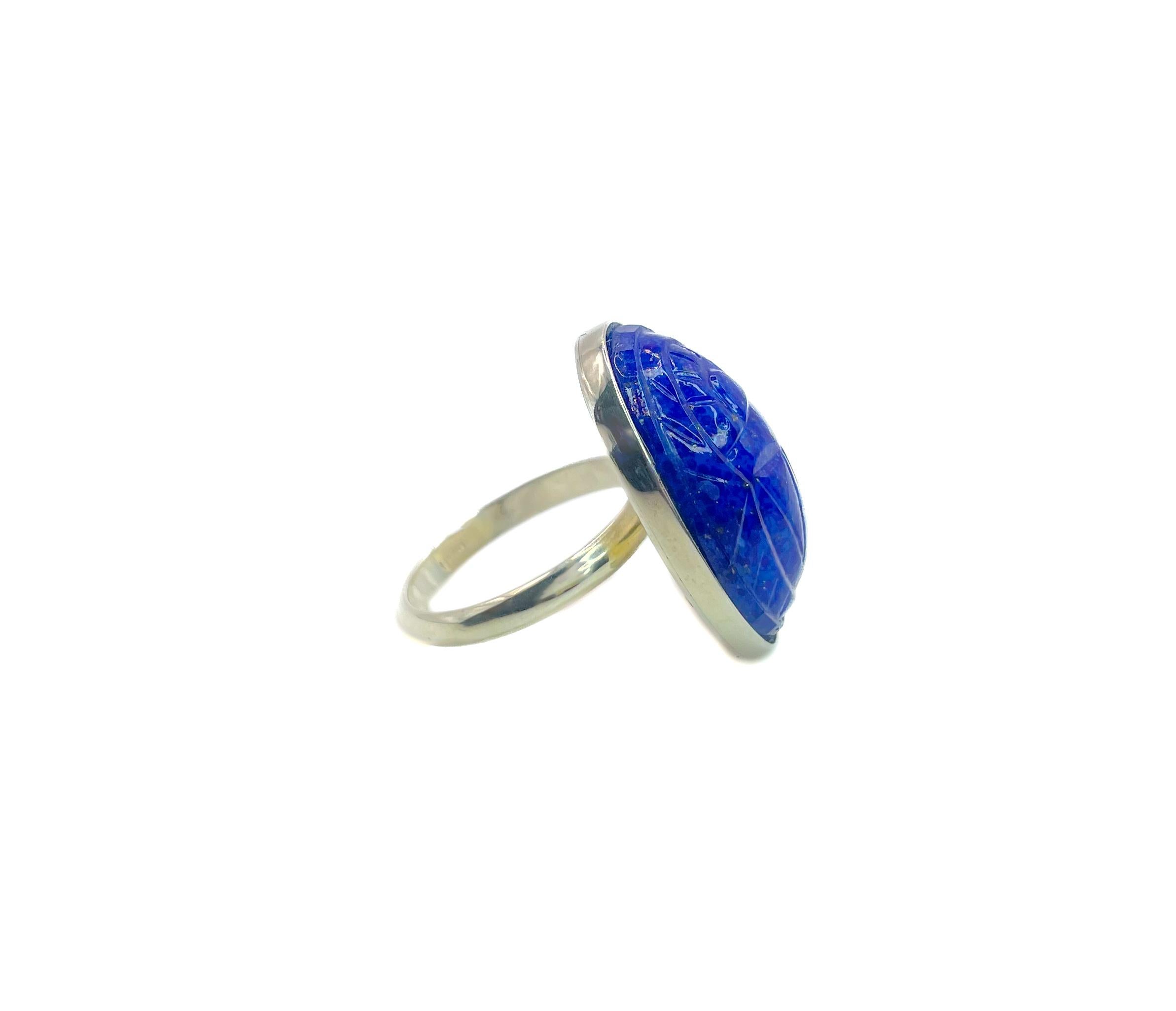 PONTIEL Egyptian Revival Blue Glass Scarab Sterling Silver Ring For Sale 1