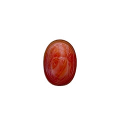 PONTIEL Egyptian Revival Carnelian Glass Scarab Sterling Silver Ring