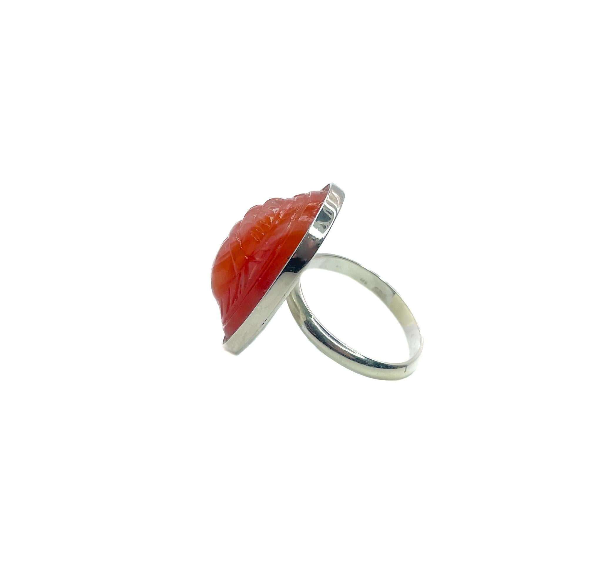 PONTIEL Egyptian Revival Carnelian Glass Scarab Sterling Silver Ring For Sale 1