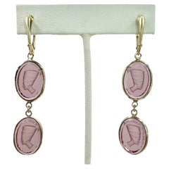 PONTIEL Egyptian Revival Nefertiti Intaglio Amethyst Glass Drop Earrings