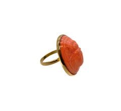 PONTIEL Egyptian Revival Orange Glass Scarab Vermeil Ring