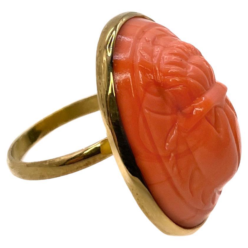 PONTIEL Egyptian Revival Orange Glass Scarab Vermeil Ring For Sale