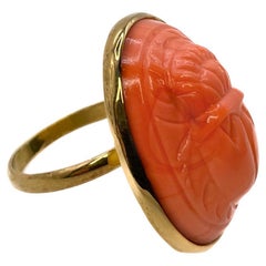 PONTIEL Egyptian Revival Orange Glass Scarab Vermeil Ring