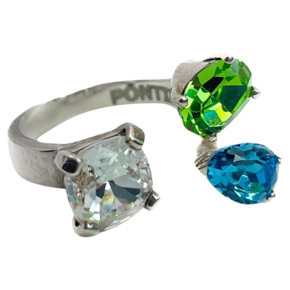 PONTIEL Floating Trio Crystals in Clear, Aqua, and Peridot Anastasia Ring
