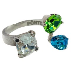 PONTIEL Schwebende Trio-Kristalle in Klar, Aqua und Peridot Anastasia Ring