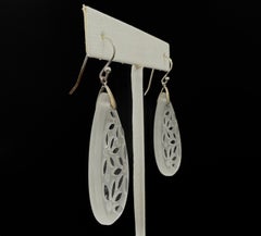 PONTIEL French Art Deco Glass with Clear and Frosted Leaf Motif Earrings