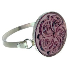 PONTIEL Round Swirl Motif Light Amethyst Glass with Sterling Silver Bracelet